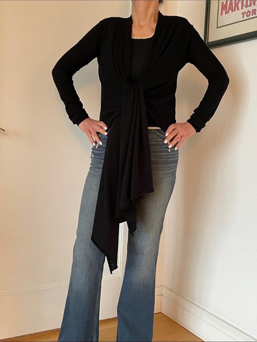 AllSaints Black Draped Wrap V-Neck Sweater